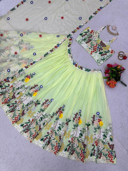 Light yellow tabby silk heavy work ceremonial designer lehenga choli