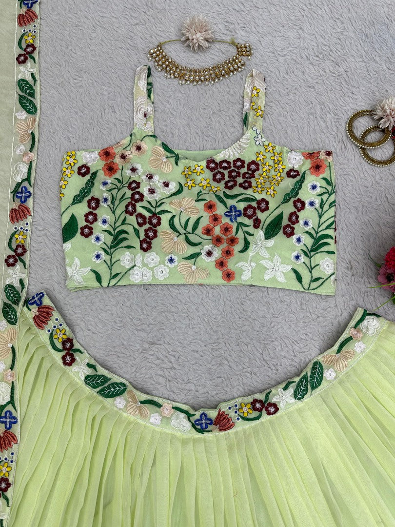 Light yellow tabby silk heavy work ceremonial designer lehenga choli
