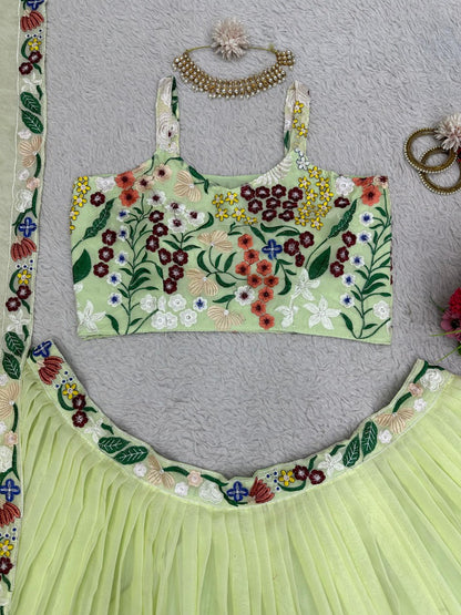 Light yellow tabby silk heavy work ceremonial designer lehenga choli
