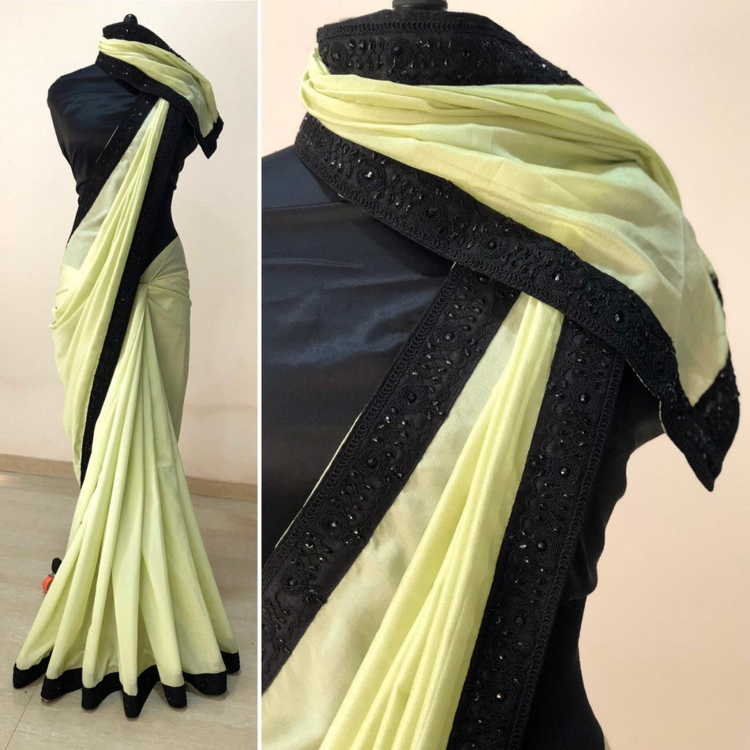 Light yellow vichitra silk glamorous partywear saree