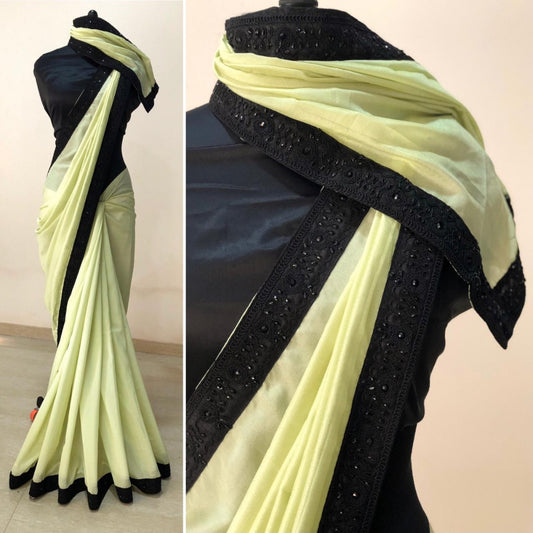 Light yellow vichitra silk glamorous partywear saree