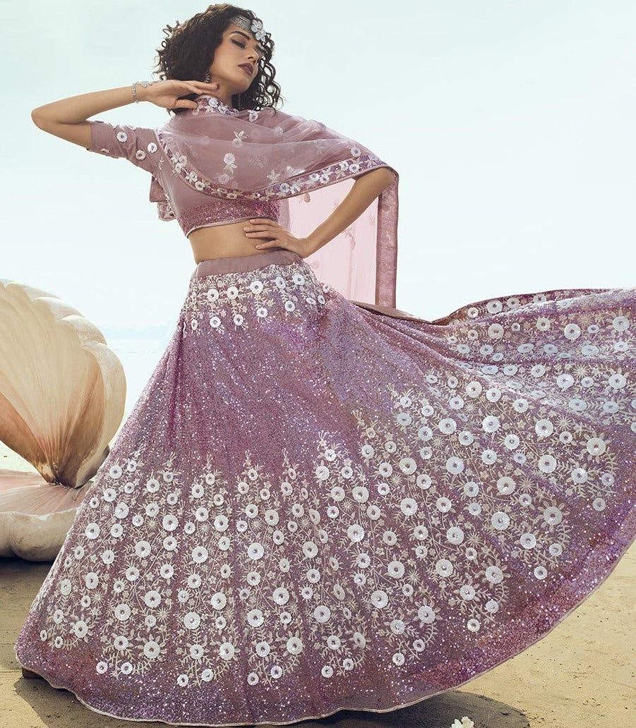 Lilac soft net sequence thread work ceremonial lehenga choli