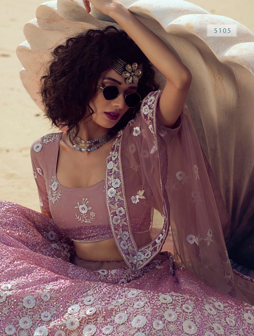 Lilac soft net sequence thread work ceremonial lehenga choli