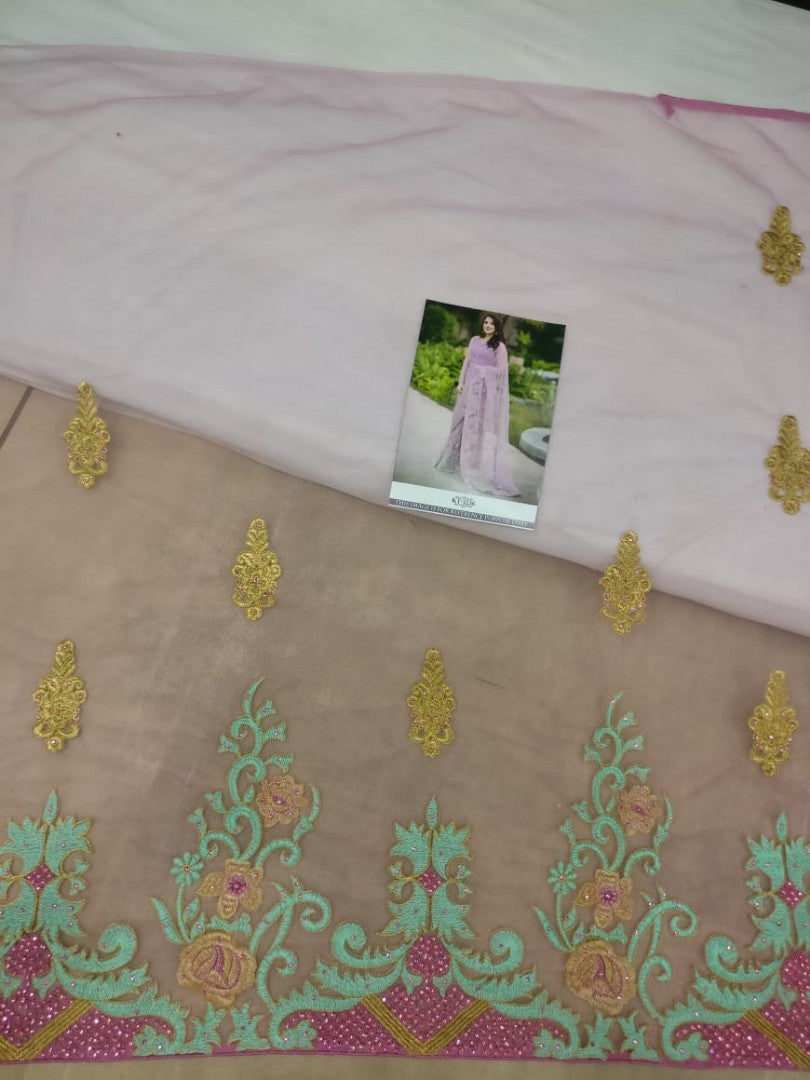 lite purple net heavy embroidered wedding saree