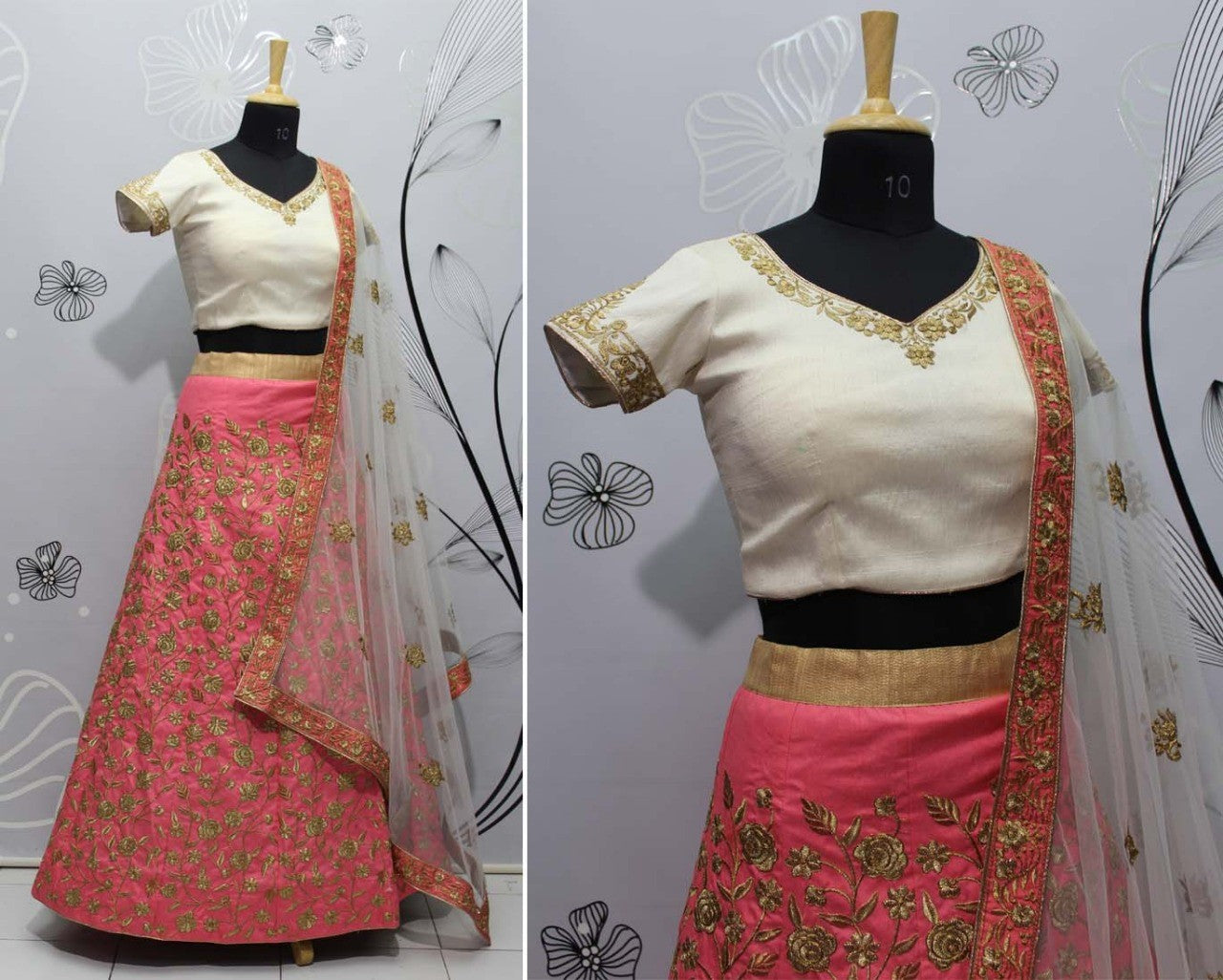 Lotus pink thai silk embroidered wedding lehenga