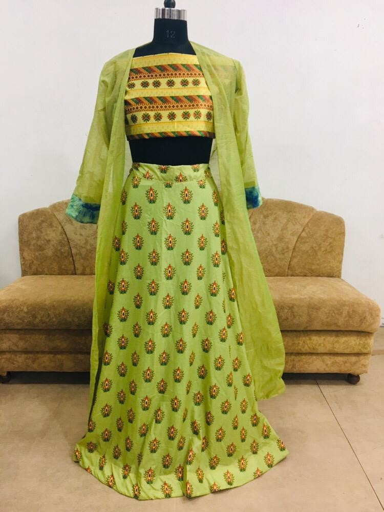 madhuri dixit green maslin silk bollywood style lehenga with jacket