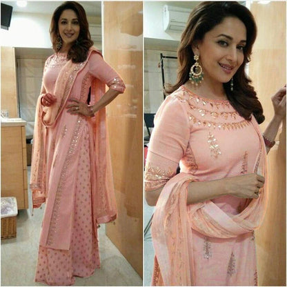 Madhuri dixit peach georgette designer plazzo salwar suit