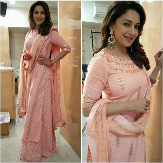 Madhuri dixit peach georgette designer plazzo salwar suit