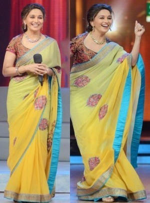 madhuri dixit with tushar kapoor queen beauty yellow saree