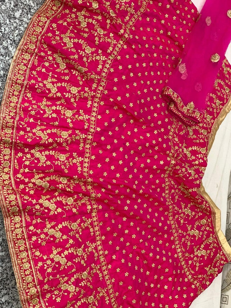 Magenta pink petan silk designer embroidered wedding lehengha