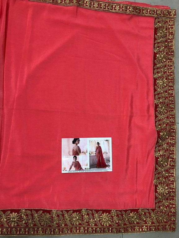 Magento pink embroidered wedding saree with heavy blouse