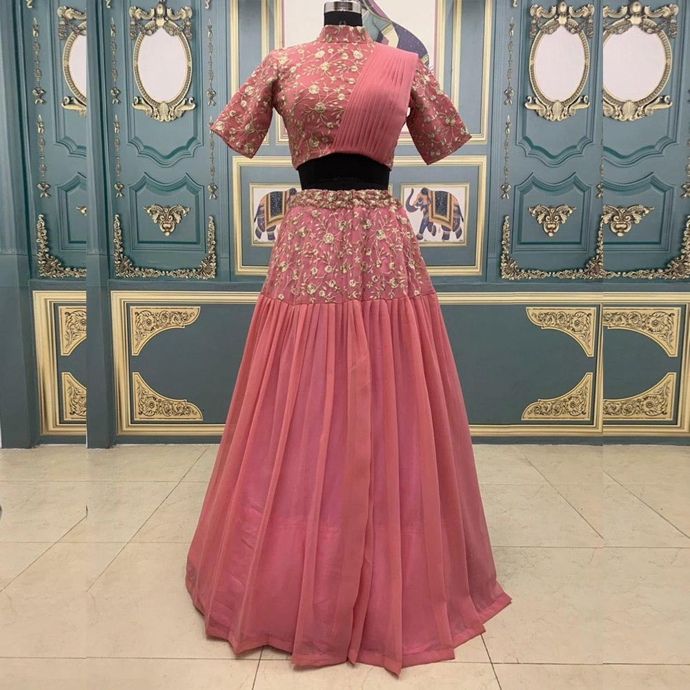 Magento pink georgette embroidered indo lehenga choli