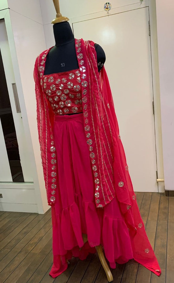 Magento pink georgette indowesten lehenga with koti