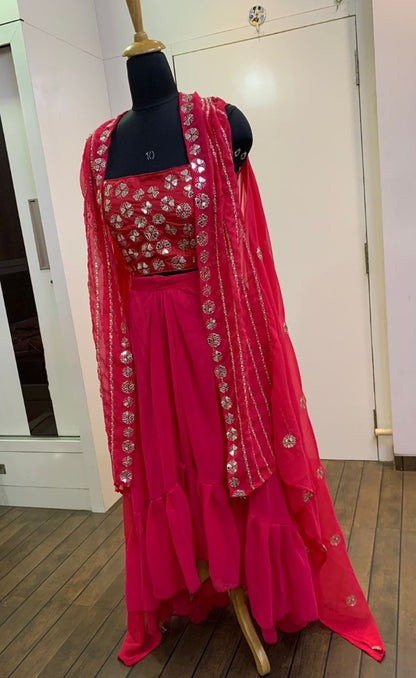Magento pink georgette indowesten lehenga with koti