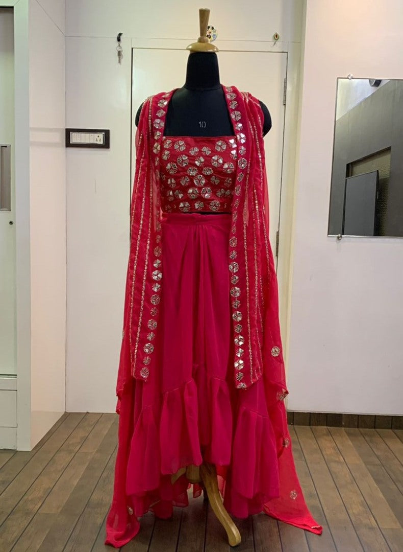 Magento pink georgette indowesten lehenga with koti