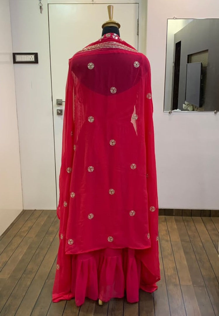 Magento pink georgette indowesten lehenga with koti