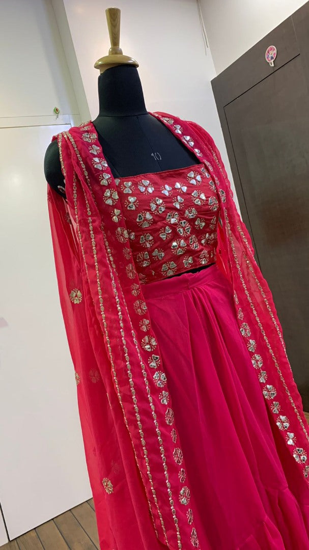 Magento pink georgette indowesten lehenga with koti