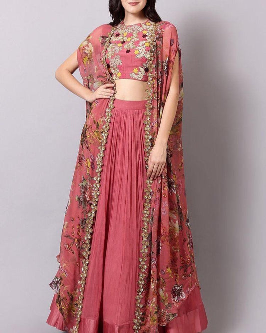 Magento pink georgette indowestern lehenga choli with shrug
