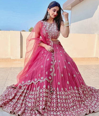 Magento pink georgette sequence embroidered lehenga choli