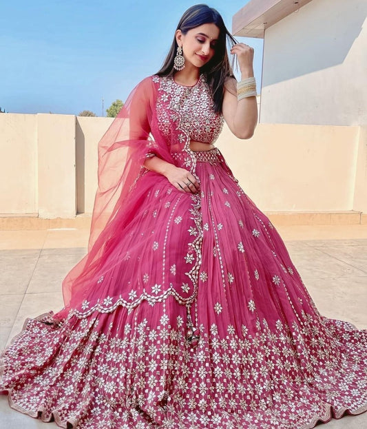 Magento pink georgette sequence embroidered lehenga choli