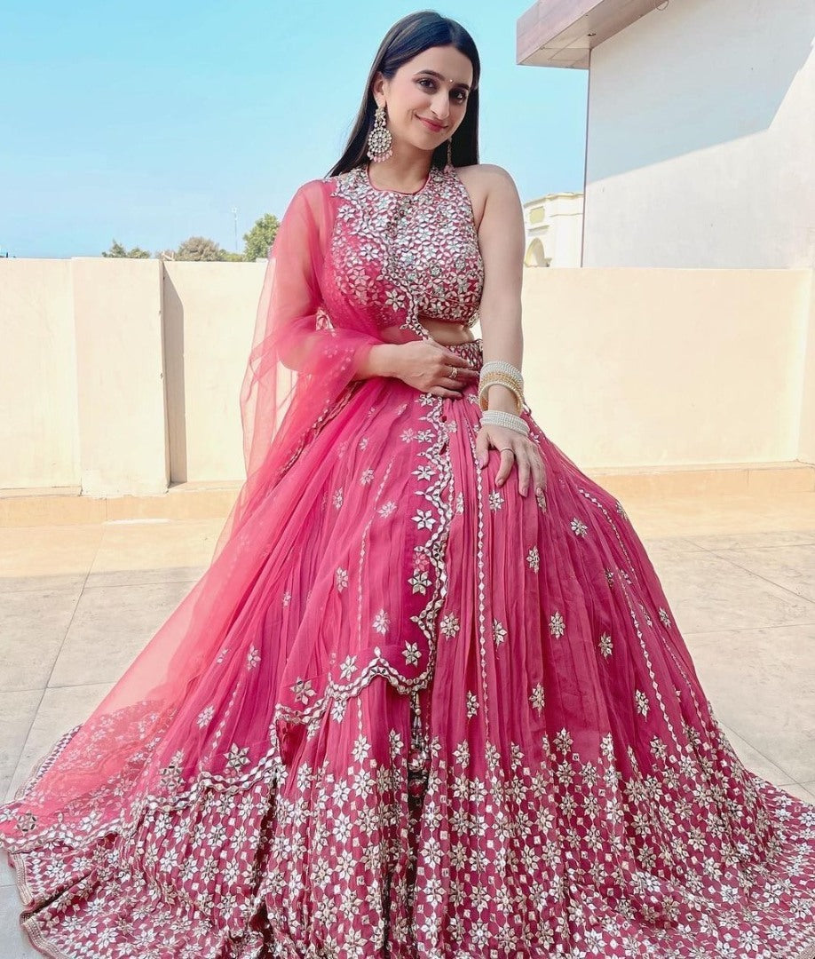 Magento pink georgette sequence embroidered lehenga choli