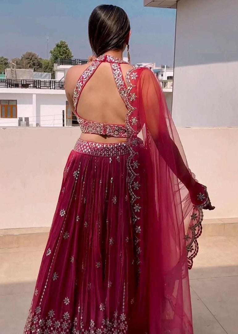 Magento pink georgette sequence embroidered lehenga choli