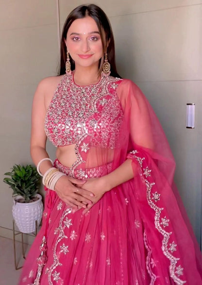 Magento pink georgette sequence embroidered lehenga choli