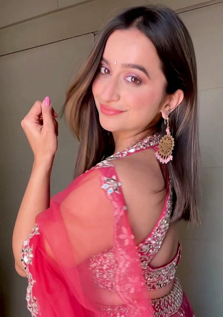 Magento pink georgette sequence embroidered lehenga choli