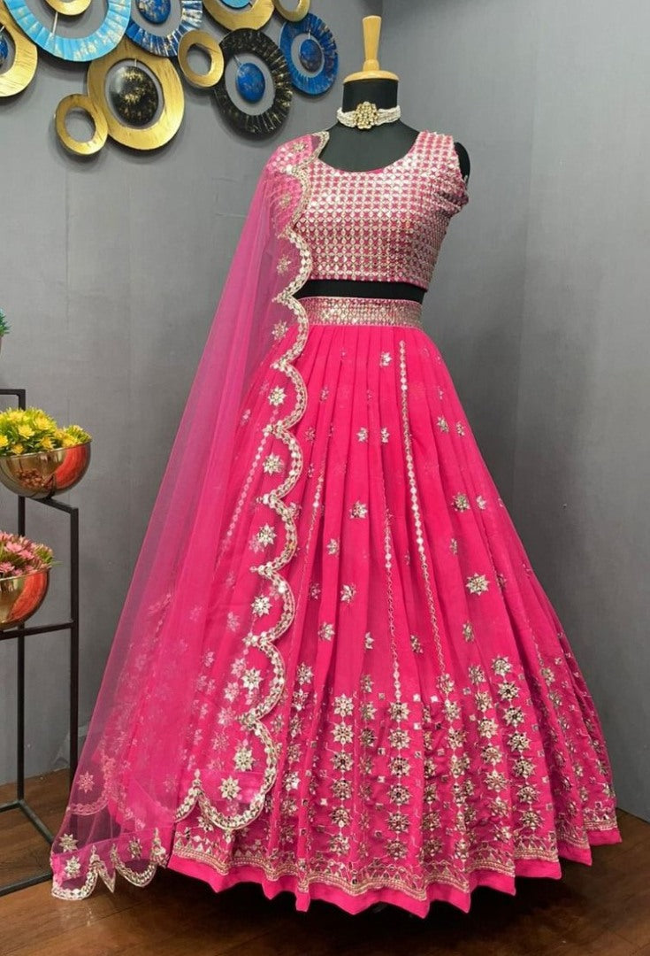 Magento pink georgette sequence embroidered lehenga choli