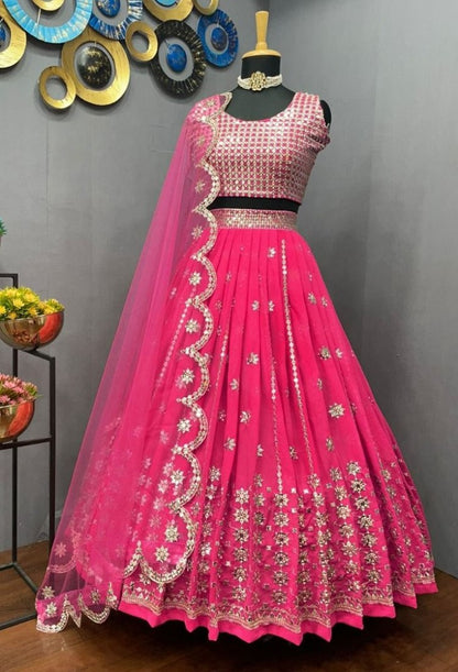 Magento pink georgette sequence embroidered lehenga choli