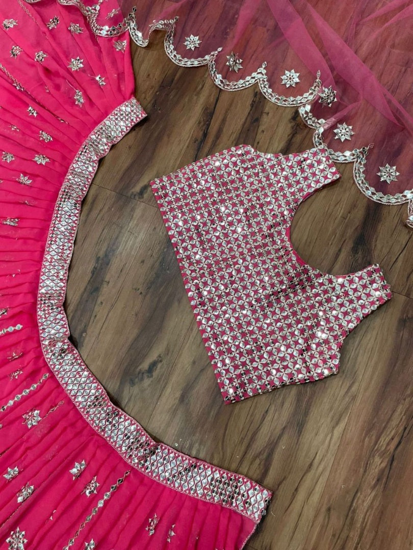 Magento pink georgette sequence embroidered lehenga choli