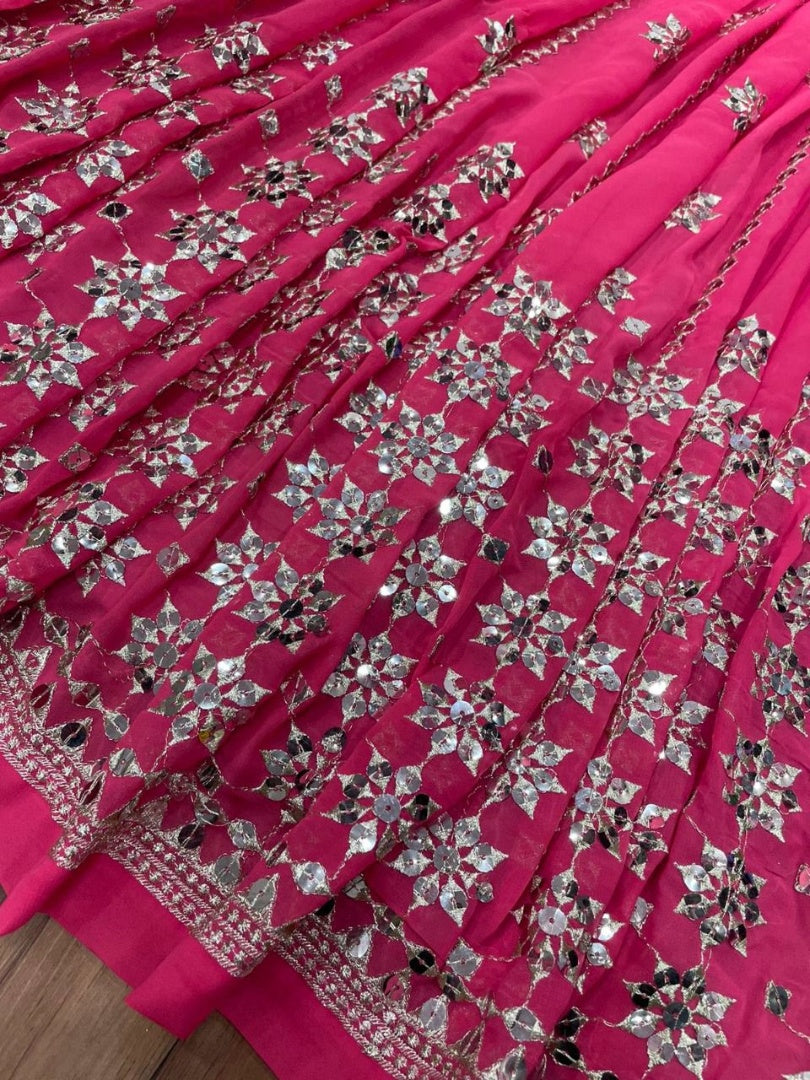 Magento pink georgette sequence embroidered lehenga choli