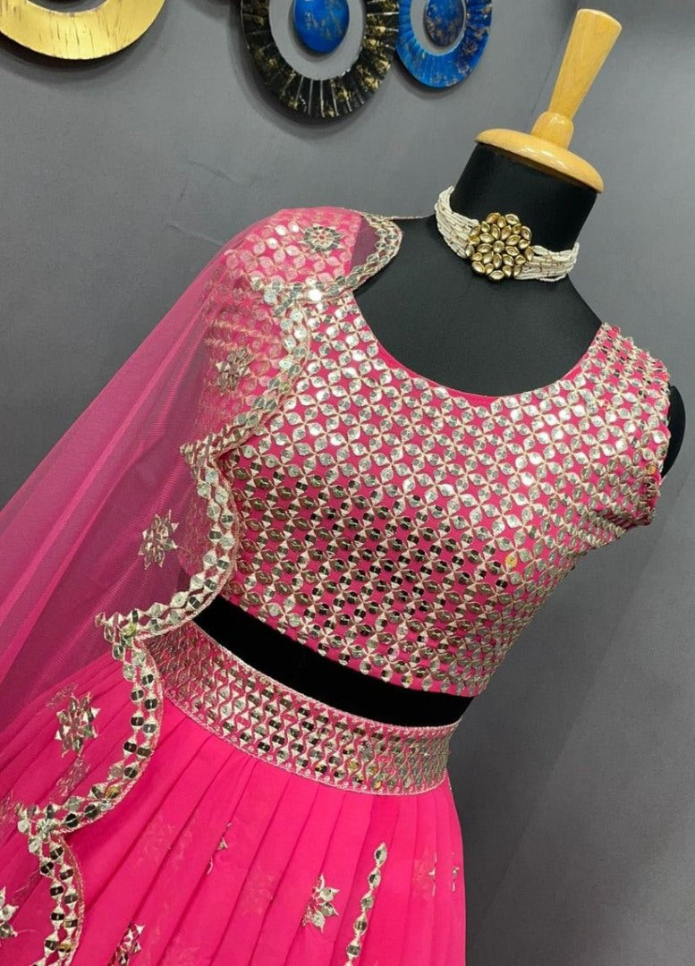 Magento pink georgette sequence embroidered lehenga choli