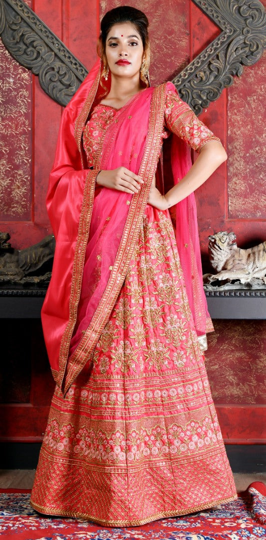 Magento pink silk heavy embroidered bridal lehenga choli