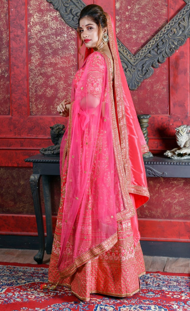 Magento pink silk heavy embroidered bridal lehenga choli