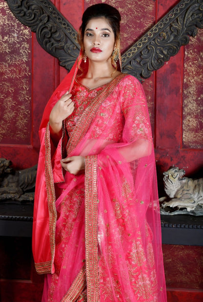 Magento pink silk heavy embroidered bridal lehenga choli