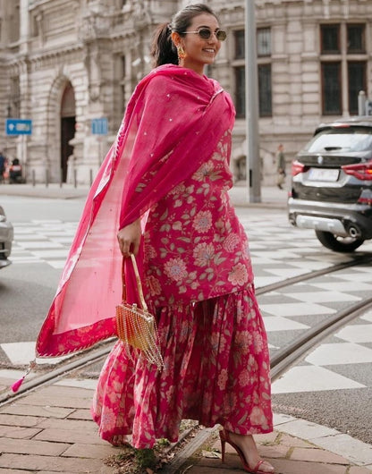 Magento red georgette digital floral printed sharara suit