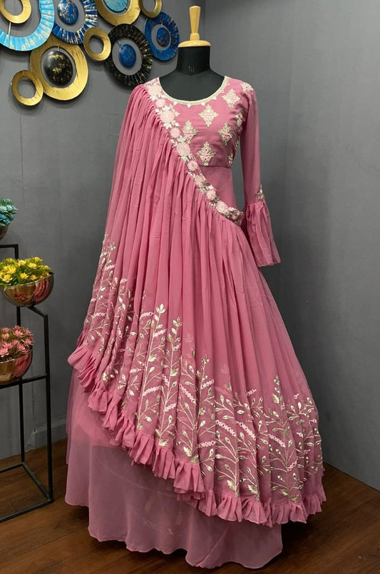 Magento red georgette embroidered indowestern gown