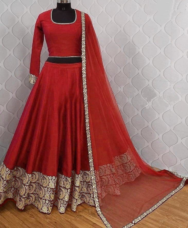 Magento red georgette heavy embroidered coding work lehenga choli