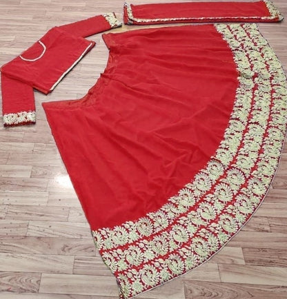 Magento red georgette heavy embroidered coding work lehenga choli