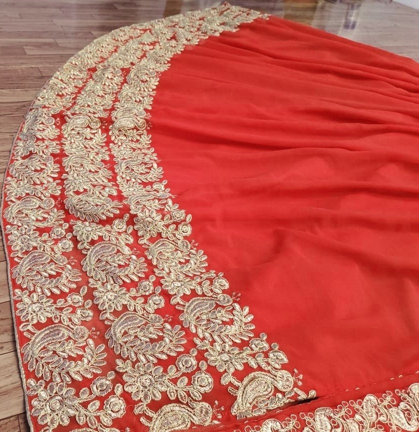 Magento red georgette heavy embroidered coding work lehenga choli