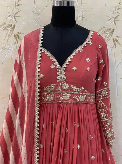 Magento red heavy georgette fully embroidered work occasional wear gown