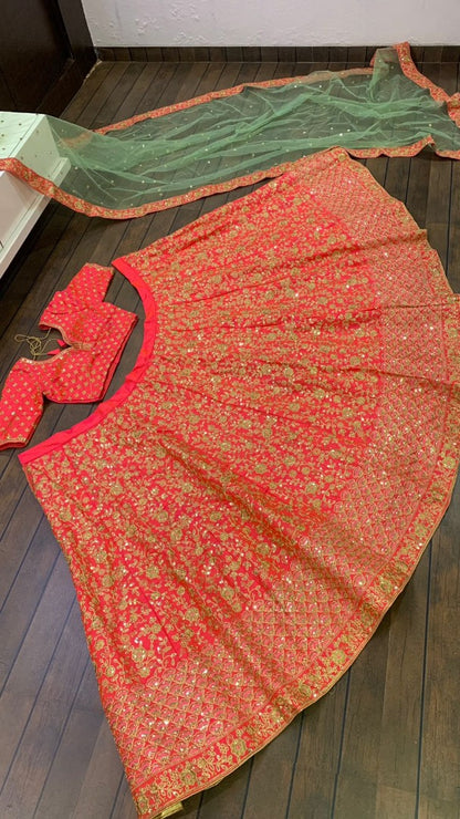 Magento red two tone silk heavy embroidered brial lehenga choli