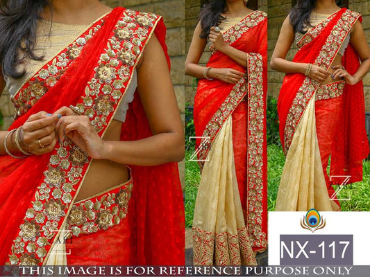 mahaveer Beautiful red embroidered saree