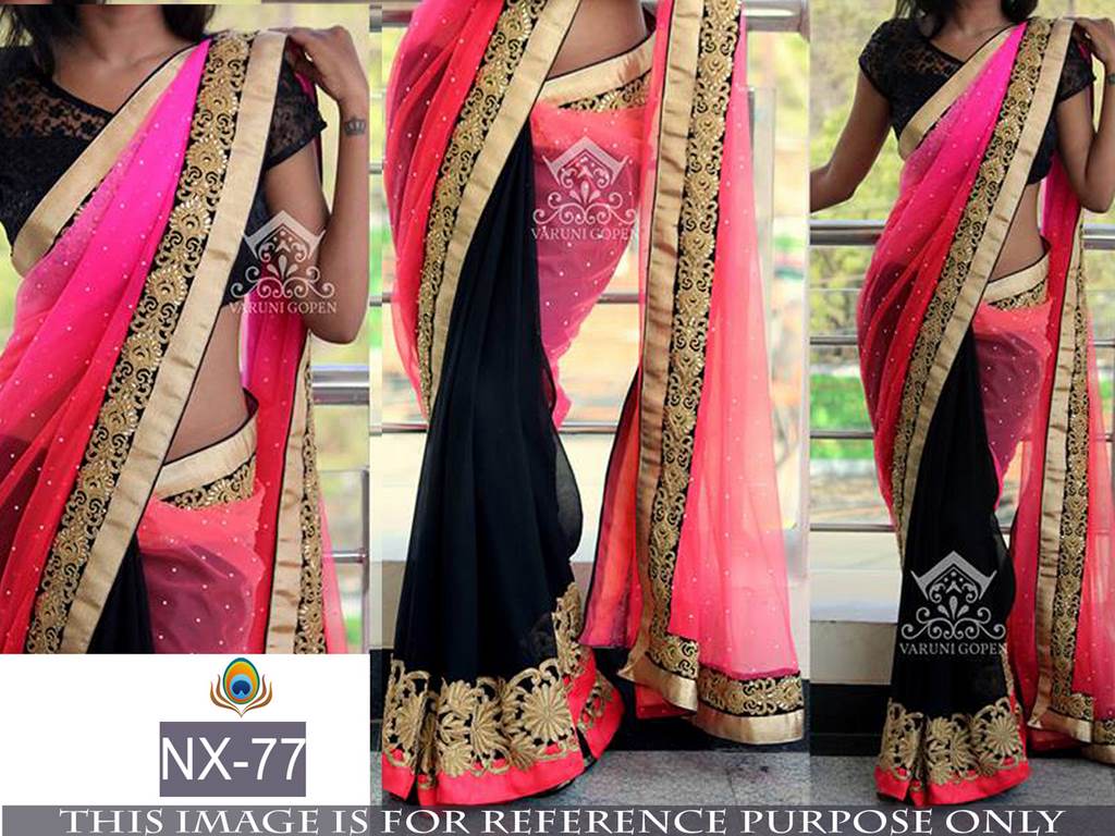 mahaveer black and pink wedding embroidered saree