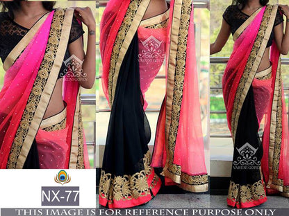 mahaveer black and pink wedding embroidered saree