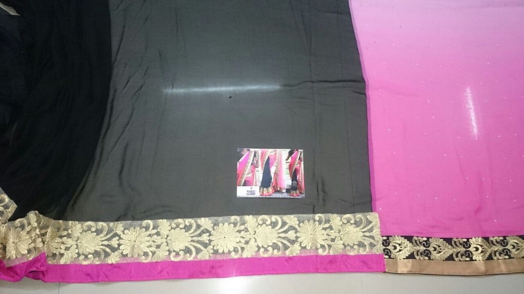 mahaveer black and pink wedding embroidered saree