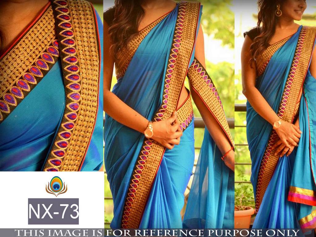 mahaveer blue ceremonial embroidered saree