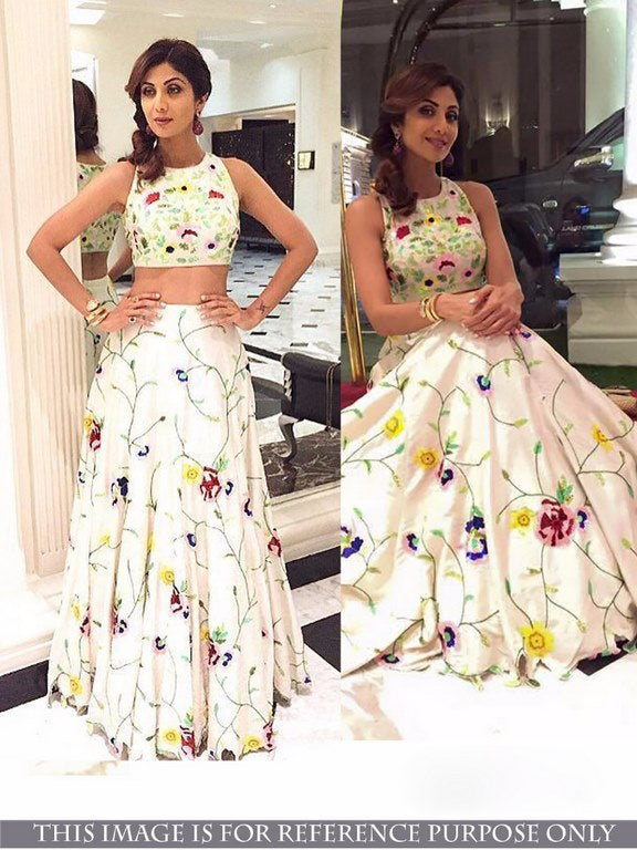 Mahaveer bollywood style printed white lehenga