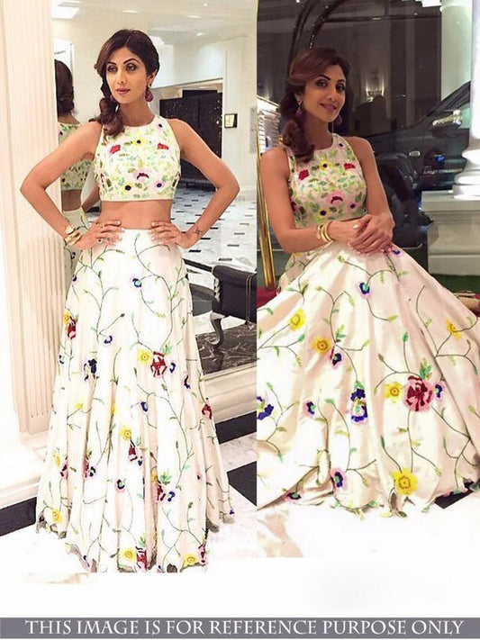 Mahaveer bollywood style printed white lehenga